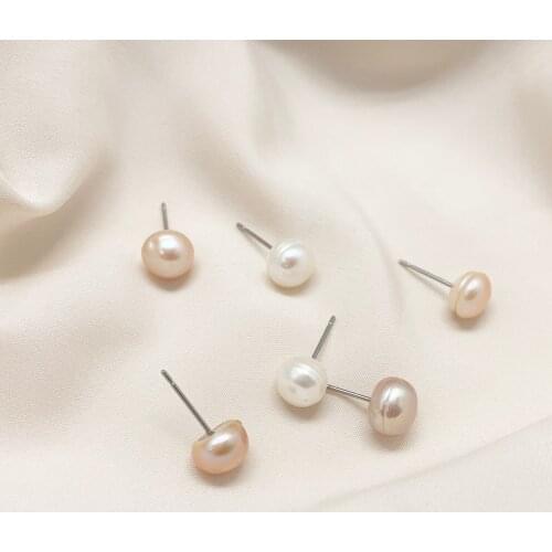 Fashion Simple Charm Pearl Earrings Spherical Natural Stone Earrings for Women White Pink Color for Girls Gifts Wholesale Price
