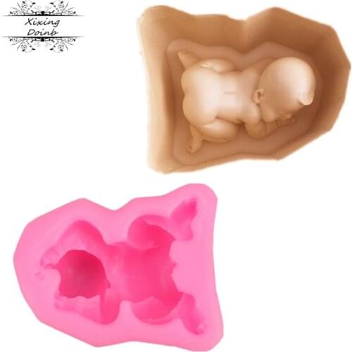 Baby shower boy Silicone Molds for Cake Sugar Candy Mold DIY Design Fondant Decorating Tools 3D Sleep baby soap mold