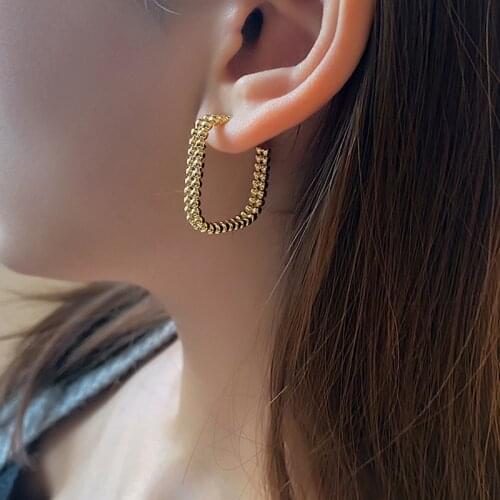 TIMEONLY Simple Hollow Heart Square Metal Hoop Earrings Korean Style C Shape Circle Earring for Women Ladies Jewellery Trendy