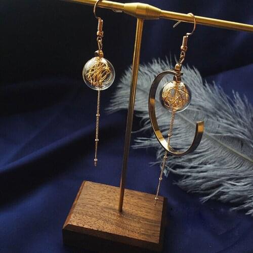 Unique Copper Wire Glass Ball Asymmetric Dangle Earrings For Women Original Handmade Brass Vintage earrings 2020 Long Earrings