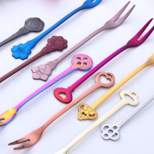 Fruit Fork Stirring Flower Pattern Silverware Multi Purpose Table Decoration Stainless Steel Cake Dessert Forks 1Pcs