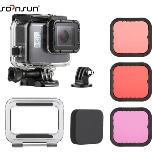 SOONSUN 45M Waterproof Housing Underwater Diving Case + Dive Color Lens Filter Kit for GoPro Hero 5 6 7 Black Go Pro 7 Accessory