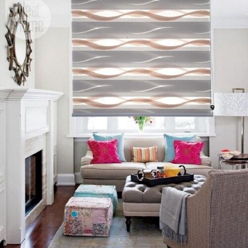 High Quality Art Zebra Blinds Roller Shades Day Night Window Curtain With Dual Layers Wave Fabric Dust Proof Cover Model TB3