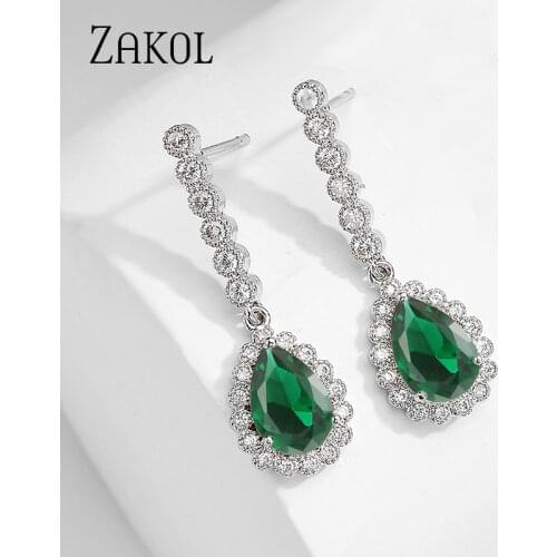 ZAKOL Eternity Big Teardrop Cubic Zirconia Micro Inlay Dangle Earring With Shiny Rose Gold Color For Girl Party FSEP086