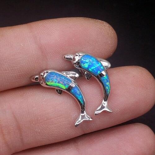 Hermosa Dolphin Charming Australia Blue Opal Genuine 925 Silver Stud Earrings Jewelry Gifts for Women Girls 20214562