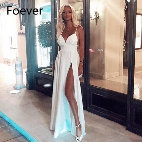 Sexy African Evening Dress 2019 Spaghetti Straps A Line High Slit Satin Evening Gowns Long Formal Styles Women Prom Party Dress
