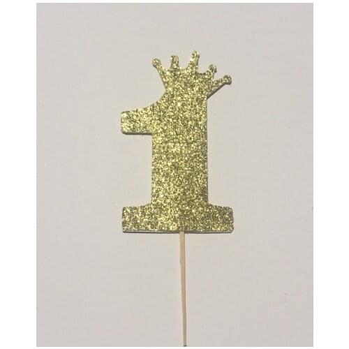 Gold custom number with crown glitter cupcake Toppers baby bridal shower birthday wedding party cake decorations food picks