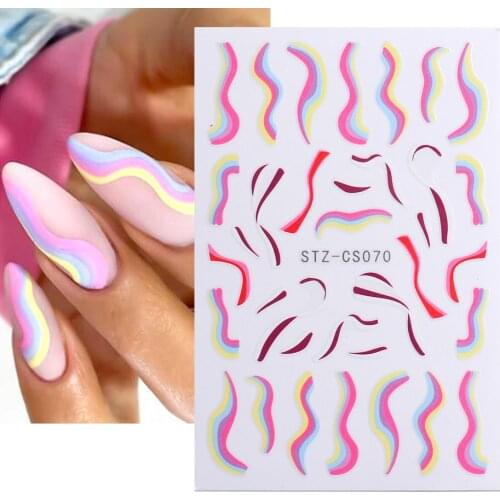 1 Sheet Colour Streamer 3D Nail Art Stickers Abstract Line Cow Sliders Statue Adhesive Nail Decals Manicure DIY Nails Design