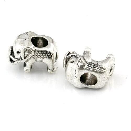100Pcs Zinc Alloy Elephant Large Hole Beads For Jewelry Making Bracelet Necklace DIY Accessories 14X9.5X8mm D-80
