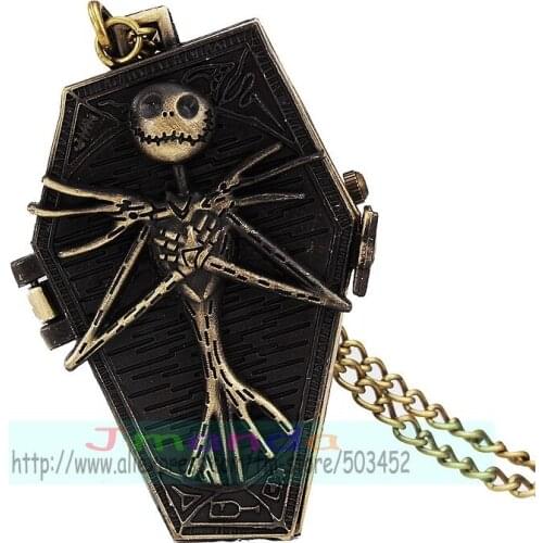100pcs/lot 0016# Retro Nightmare Before Christmas Locket Necklace Pocket Watch Bronze Pocket Watch Men Women Watches