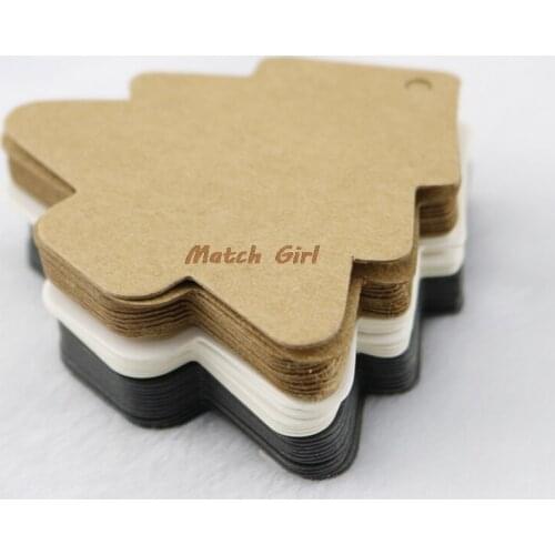 300pcs- 5.5*5.4cm Blank kraft paper Christmas tree tags DIY label hangtag with hole party decoration --- kraft black white color