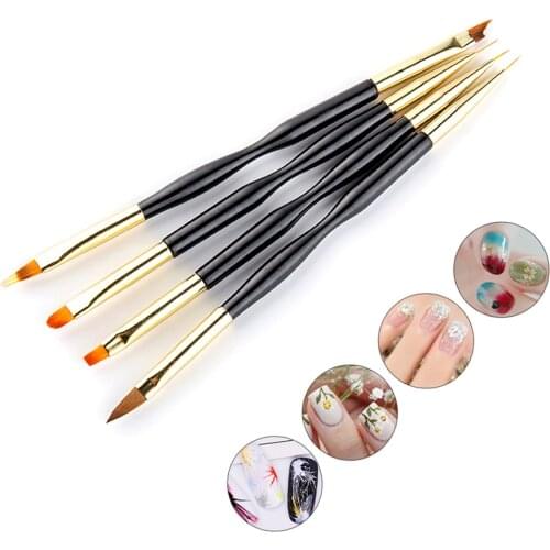 4pcs/set Double End Nail Art Brush Painting Drawing Lines Pen 3D Tips DIY UV Gel Flowers Nail Brush