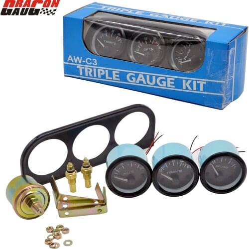52MM Black Color Oil temp With Temp & Pressure Sensor(Water Temp Gauge+ Oil temp Gauge+ Oil Pressure Gauge) 3 IN 1 Car Meter