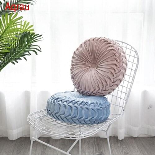 38cm Newest European Style Home Textile Velvet Pleated Round Solid Color Cushion Pouf Throw Home Soft Cushion Cushion Sofa Pill