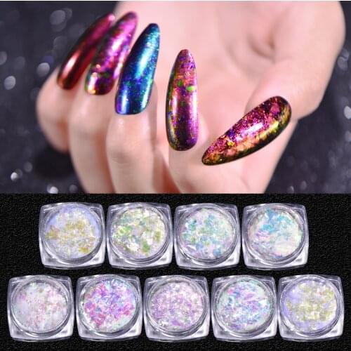 BEAUTYBIGBANG Chameleon Glitter Nail Flakes Nail Glitter Flakes Sequins Powder Transparent Chrome Pigment Nail Decoration