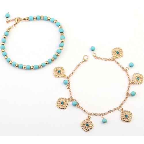 Retro Punk 2018 New Fashion Anklet Summer Wild Bead Flower Tassel Combination Anklet Lady Legs Anklet Wholesale Bohemian