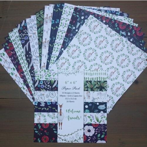 KSCRAFT 12pcs 6" Single-side Printed Welcome Friends creative papercraft art paper handmade scrapbooking kit set book