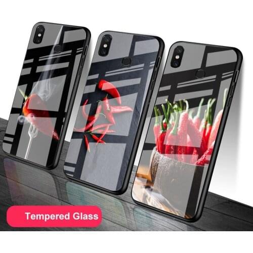 Red pepper Tempered Glass Phone Case For Redmi Note 5 6 7 8 9 Pro Note8T Note9S Redmi8 9 Cover Shell