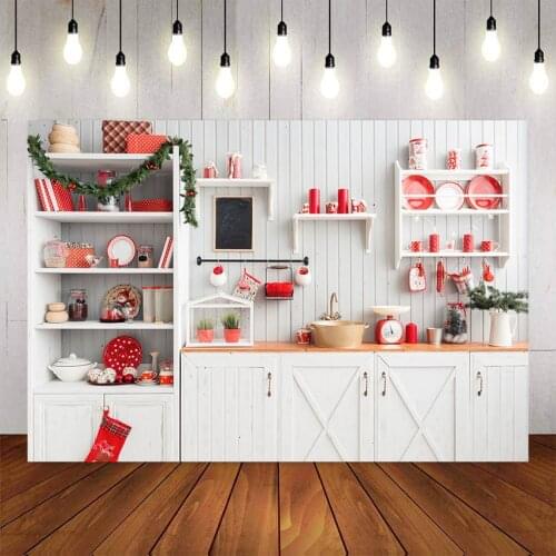 Photography Backdrop Christmas Kitchen Photophone Background Wood Cupboard Child Cook Photo Studio Backdrop Photocall