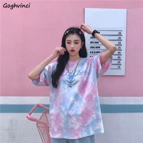 Short Sleeve T-shirts Women Tie-dye Fashion Korean Style Plus Size 4XL Summer Chic New Clothing for Female Streetwear Vintage