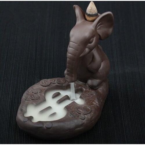 Elephant Dollar Style Waterfall Incense Burner Incense Cones Aroma Smoke Backflow Censer Home Decor Clay Tea Pet Base Z270
