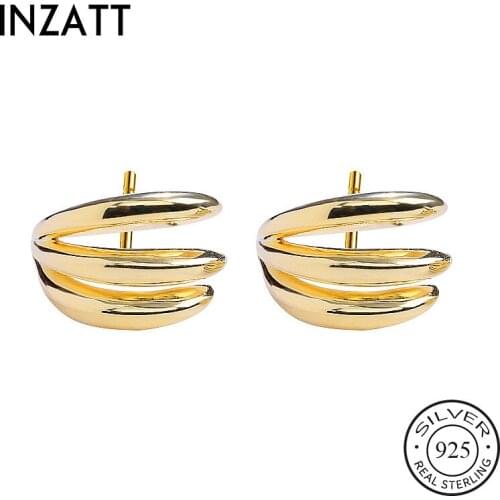 INZATT Real 925 Sterling Silver Geometric Tiny Spiral Hoop Earrings For Fashion Women Party Fine Jewelry Gold Color Accessories
