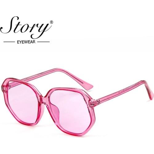 STORY Candy Color Round Sunglasses Women Brand Designer Yellow Green Clear Lens Oversized Sun Glasses Female Male Pink Shades