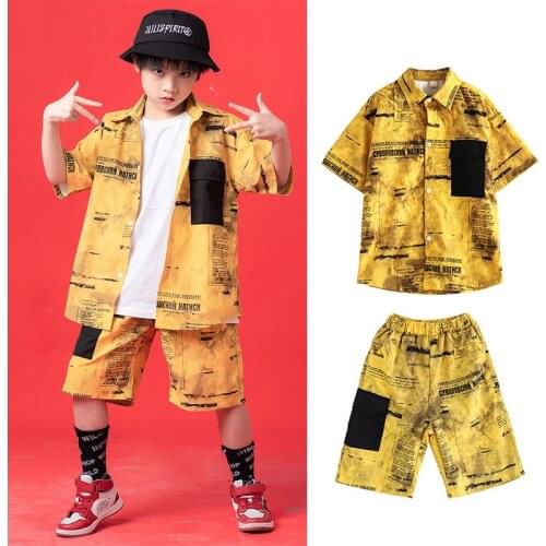 Jazz Dance Costume For Kids Yellow Street Dance Performance Clothing Hip Hop Rave Clothes Child Dancing Practice Wear DC4738