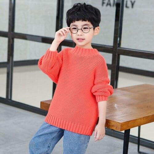 Red Teenage Kids Sweaters Spring Winter Baby Boys Warm Tops Plus Velvet Thicken Knitted Bottoming High Quality Christmas