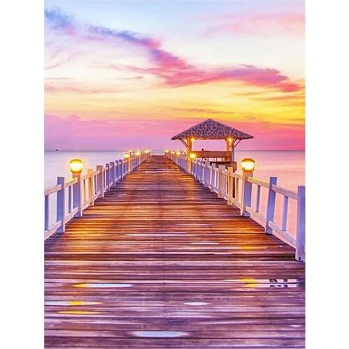 Round Full Drill Scenic Diamond Painting Beautiful Coastal Pier Scenery DIY Needlework Mosaic Embroidery 5D Cross Stitch