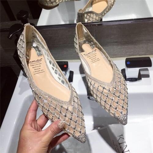Summer New Pointed Toe Women Flats Bling Air Mesh Shoes Comfortable Flats Soft and Comfortable Casual Flats Slip On Shoes
