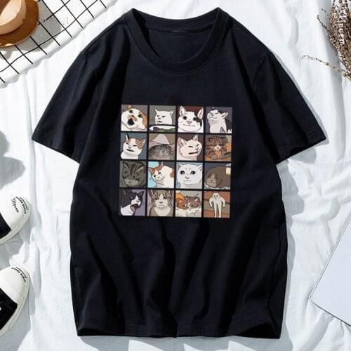 % 100 katoen leuke schattige kat tee casual ins cartoon Matsubarajuku vrouwen shirt album kleding vintage korte mouw punk