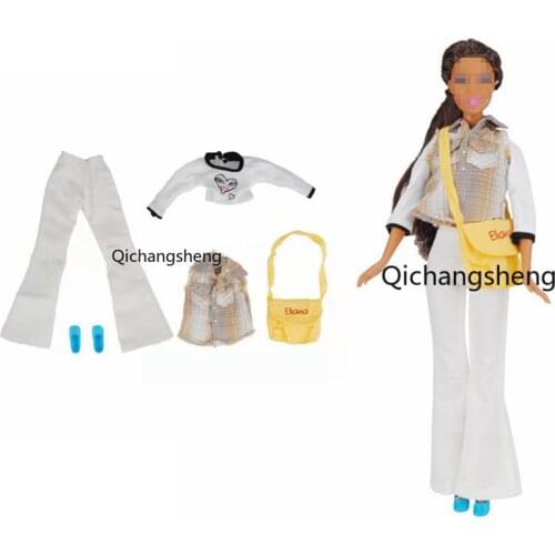 Fashion 1/6 BJD Accessories For Barbie Doll Clothes Outfits Plaid Shirt & White Crop Top & Pants & Bag & Shoes 1:6 Dollhouse Toy