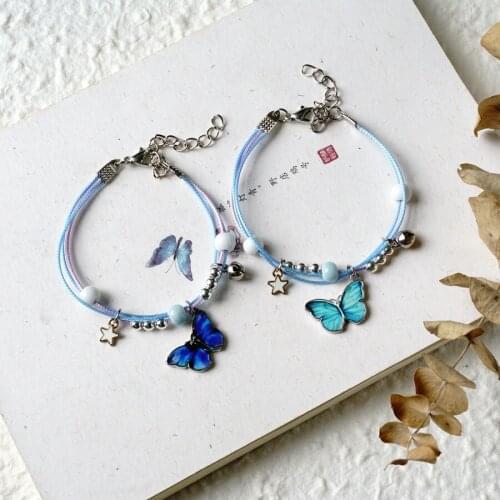 Fashion Blue Butterfly Bracelet Star Bead Bell Pendant Bracelet Charm Womens Bracelet Anniversary Birthday Party Jewelry Gift
