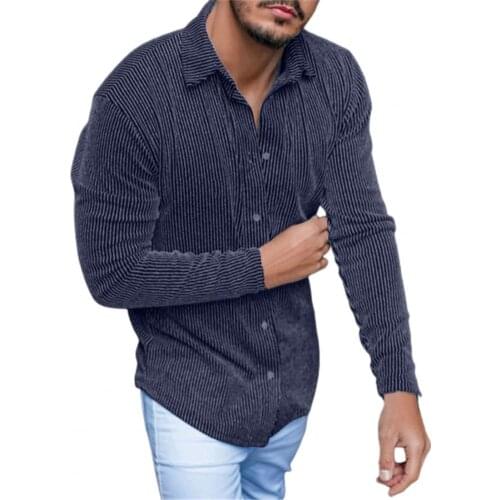 2021 New Autumn Men Shirts Elastic Shirt Turn-down Collar Long Sleeve Single-breasted Men Shirt Stripe Male Top Streetwear