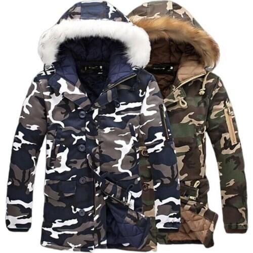 Winter Coat Men camouflage Parkas Fur Collar Thick Warm Cotton Parkas Jackets Men Thermal Thicken Overcoat Military