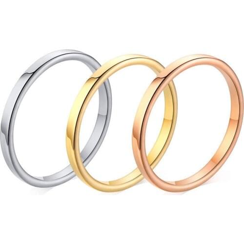 Modyle 2020 New Fashion High quality 2mm Simple Ring Gold Rose Gold Silver Color Couple Wedding Ring for Women Wholesale