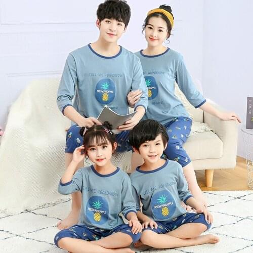 Baby Girls Clothes Set Cartoon Clothes Sleepwear Kids Half-sleeve T-shirt+pant Pijamas Boys Clothes Homewear Family Night Suit