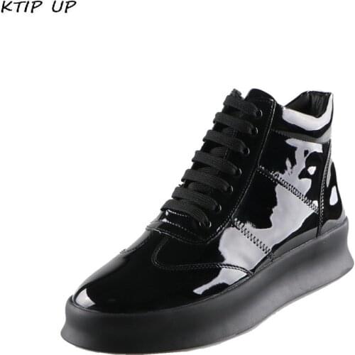 Autumn Winter Boots Men Patent Leather Lace Up Comfortable Outdoor Sneakers Hip Hop Ankle Boots Fashion High Top Men Shoes