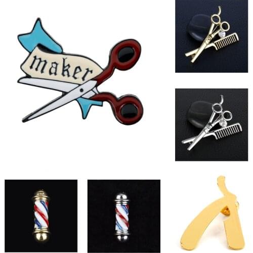 Barber Pin Barber Pole Brooch Razor scissors Brooches pins Enamel Clothes pin Hairdresser Gifts