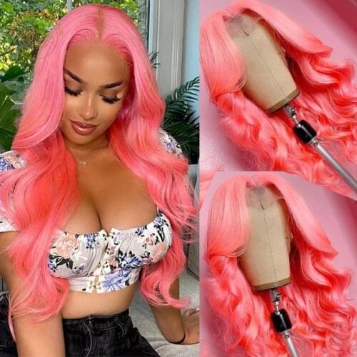Transparent Lace Frontal Wigs Pink Red Grey Blue Wavy 13X4 Lace Front Wig 180% Density Colored Human Hair Wigs Brazilian Remy