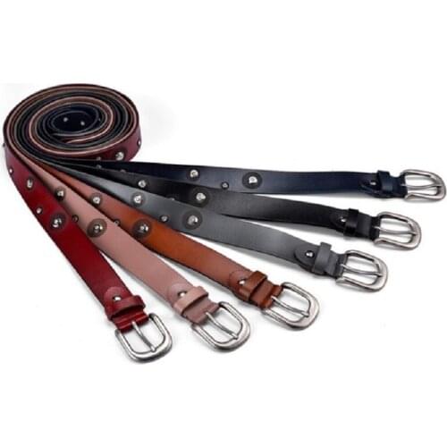 Personality Trend Womens Belt High-Quality Cowhide Rivet Alloy Pin Buckle Casual Business Fashion Jeans Punk Belts for women
