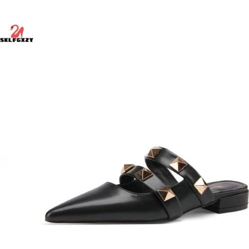 SKLFGXZY Hot Sell Ladies Shoes New Summer Fashion Womens Slippers Genuine Leather Slippers Luxury Brand Designer Shoes