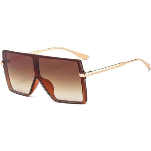 Retro Oversized Square Sunglasses Women 2021 New Luxury Brand Trendy Flat Top Siamese Sun Glasses Men Brown Gradient Goggles