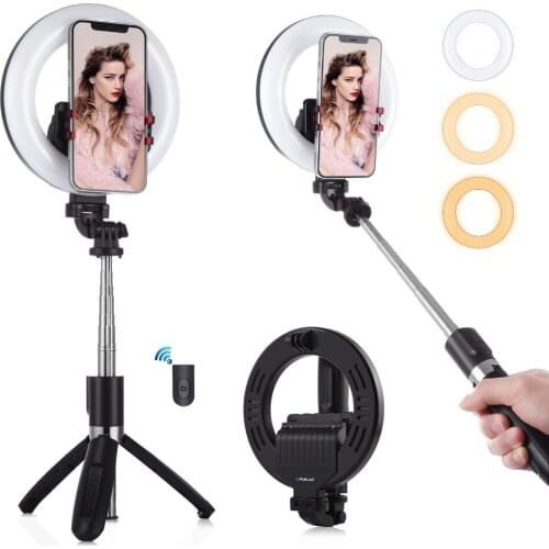6.2 inch 16cm LED Selfie Ring Light with Tripod Stand Bluetooth Selfie Stick Live Broadcast YouTube Vlogging Phone Fill lamp