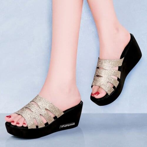 Women Slippers Shoes Summer Women Shoes Pu Leather Leisure Shoes Women Platform Wedges Fish Mouth Sandal Thick Bottom Slippers