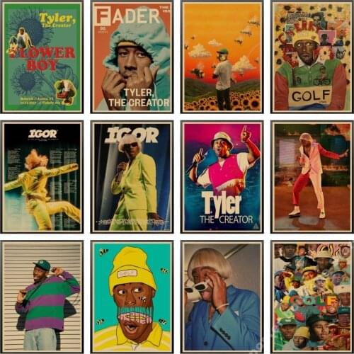 Tyler The Creator Flower Boy Band Music Cover Hip Hop Rapper Retro Poster Art Painting for Home/ Room/Bar Decor Wall Stickers