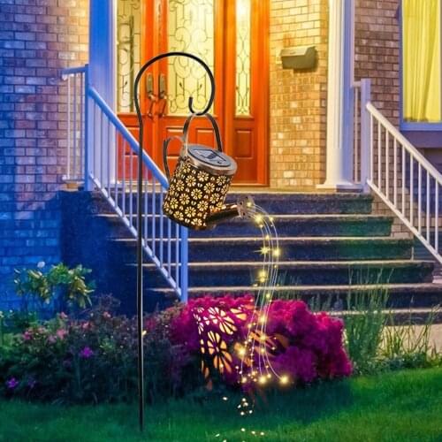 Outdoor Solar Watering Can Ornament Lamp Garden Art Light Decoration Hollow-out Iron Shower LED Lights String Garden Decorations