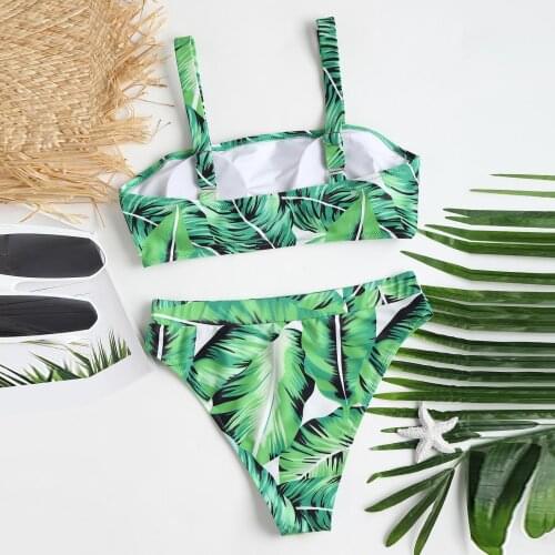 2021 New Leaf Printed Lady Bikini Set Push-Up Women Swimsuit Beachwear Padded Brazilian Bikini Clothes Swimwear купальник