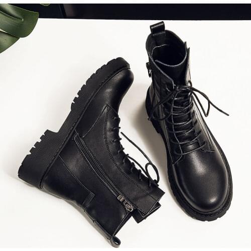 Winter Women Ankle Boots Black Leather 2021 Fashion Autumn Warm Fur Motorcycle Non-slip Waterproof Female Platform Boots Shoes